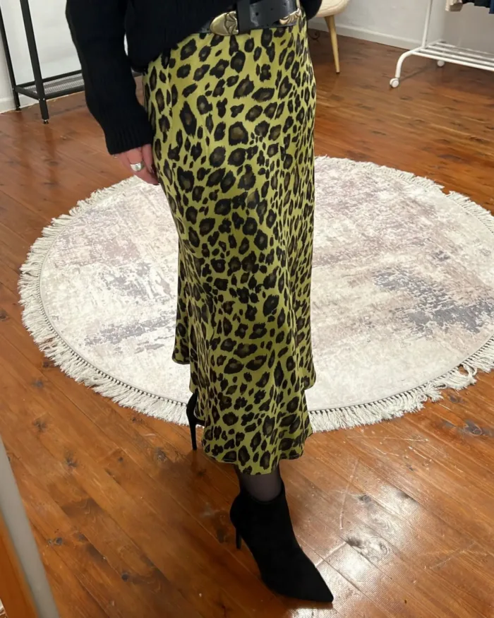 Φούστα Μακριά  Animal Print Λάιμ Σατέν - Image 3