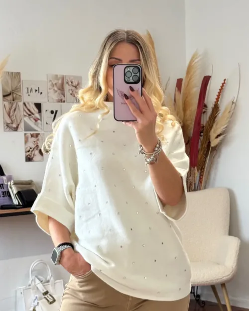 πλεκτό με στρας Elora σε εκρού