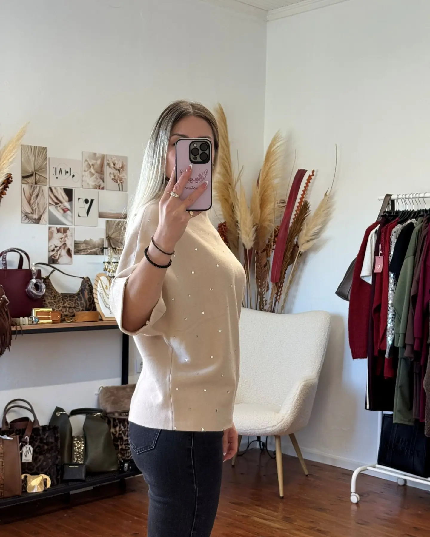 Πλεκτό Elora με Στρας Λεπτομέρειες – Μπεζ - Image 3