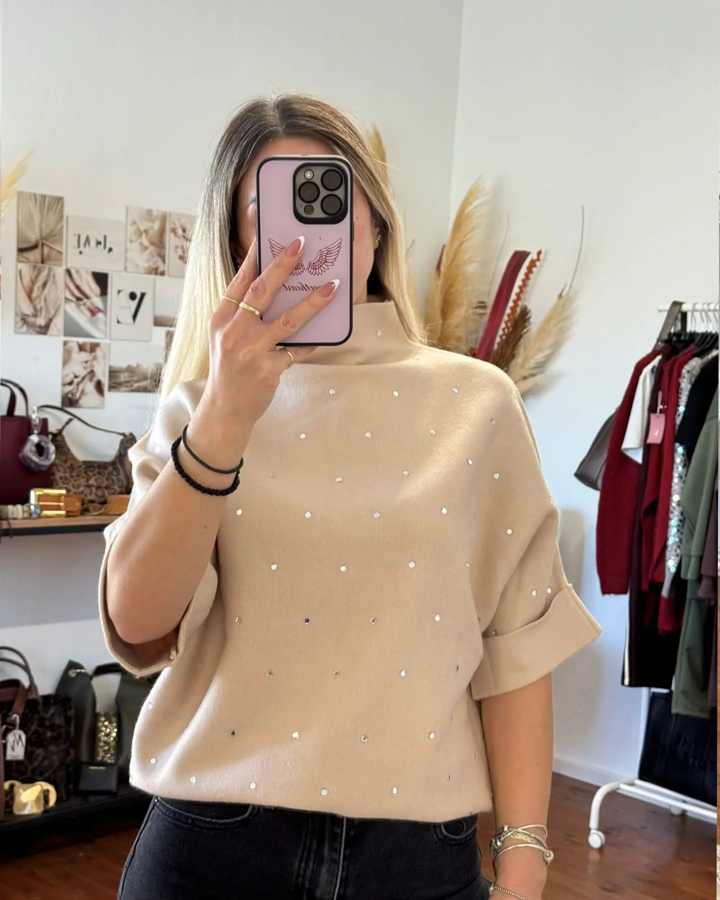 Πλεκτό Elora με Στρας Λεπτομέρειες – Μπεζ