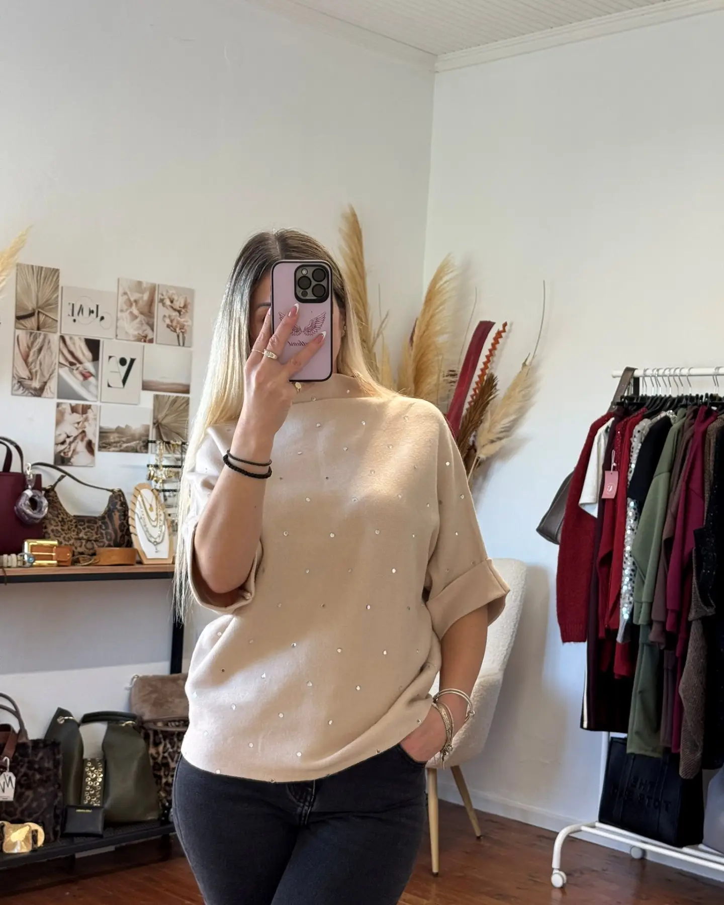 Πλεκτό Elora με Στρας Λεπτομέρειες – Μπεζ - Image 2