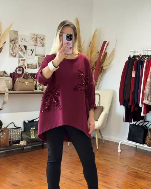 μπλούζα βισκόζη με φιόγκους μπορντό