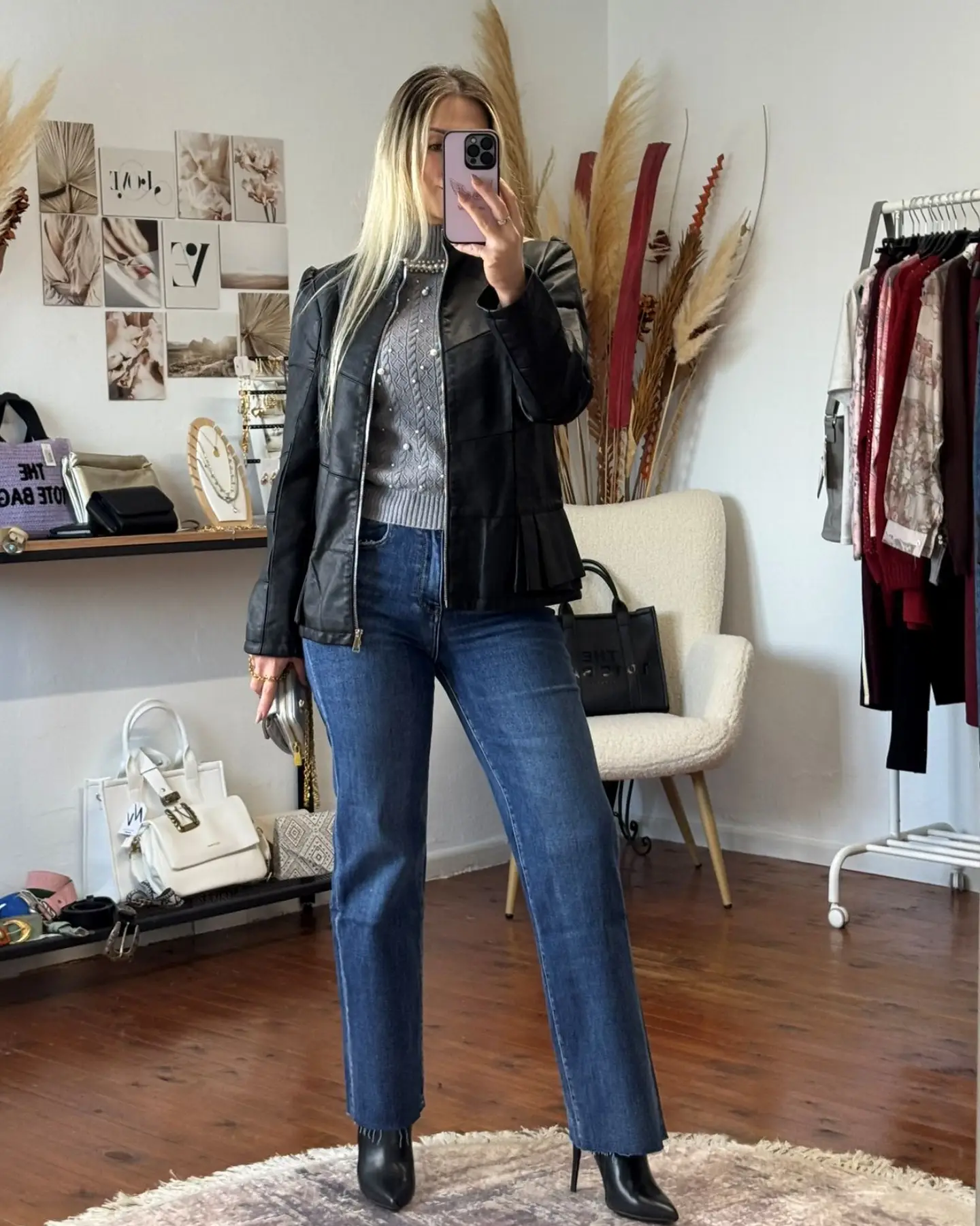 Δερμάτινο Μαύρο Jacket με Πιέτες