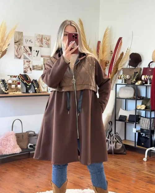 γυναικείο πανωφόρι με φερμουάρ και κουκούλα