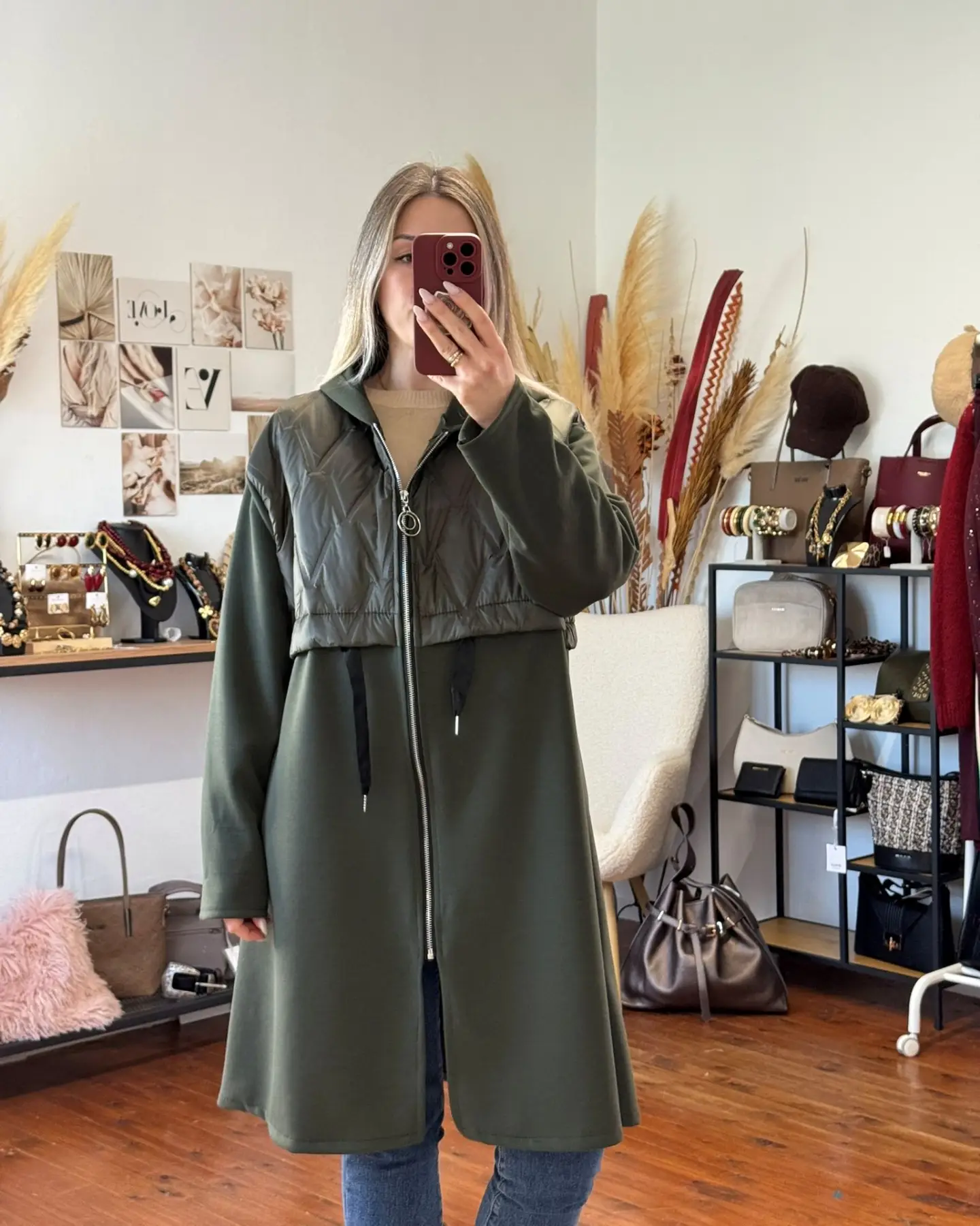 γυναικείο χακί πανωφόρι με φερμουάρ